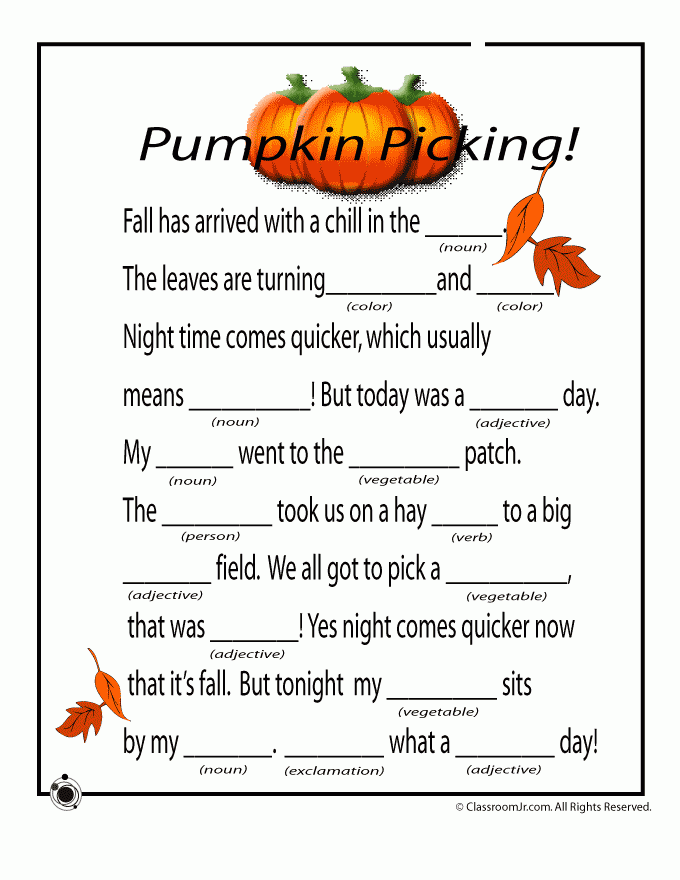 Fall Mad Libs Pumpkins Thanksgiving Mad Lib Pumpkin Classroom Fall Mad Libs Pumpkins Thanksgiving Mad Lib Pumpkin Classroom